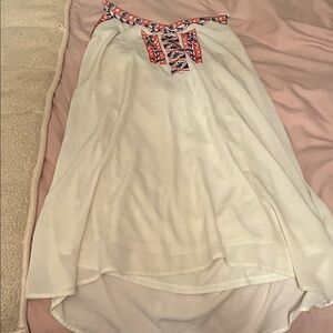 JustFab White Skirt with Pink Embroidery